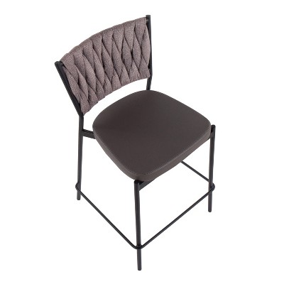 Braided Dark Gray Faux Leather and Metal Swivel Counter Stools