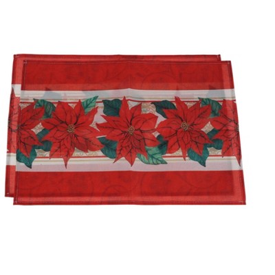 Unique Bargains Christmas Place Mats Leaves Flowers Flax Red Green 11.8"x17.7" 2 Pcs