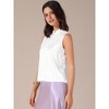 INSPIRE CHIC Women's Satin Sleeveless Elegant Pleated Mock Neck Ruffle Trim Work Blouses - 2 of 4