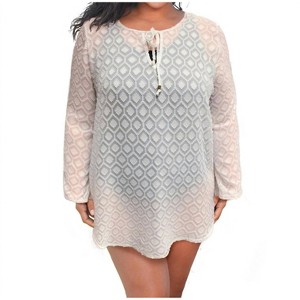 Women's Plus Size Long Sleeve V-Neck Tunic Cover Up - Always for Me - 1 of 3