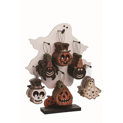 Transpac Wood 19 in. Multicolor Halloween Ornaments with Display Set of 36