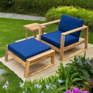 3-Piece Outdoor Acacia Wood Lounge Set with Chair, Ottoman, and Side Table - 1 of 4