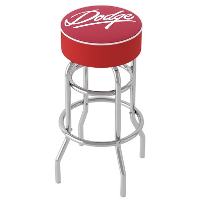 White Leather and Metal Swivel Backless Bar Stool