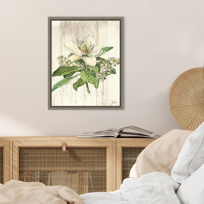 Creamy White Magnolia Botanical Framed Canvas Print