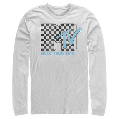 Checkered Sleeve Block Logo Unisex Long Sleeve Shirt