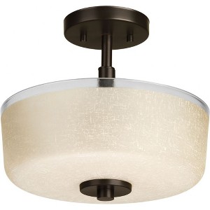Progress Lighting Alexa Collection, 2-Light Semi-Flush, Antique Bronze, White Linen Glass Shade - 1 of 3