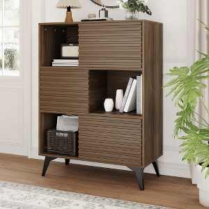Three-Layer Wood Storage Cabinet, Durable Particle Board Organizer with Multi-Layer Shelves, Compact Design for Office or Home - 1 of 4