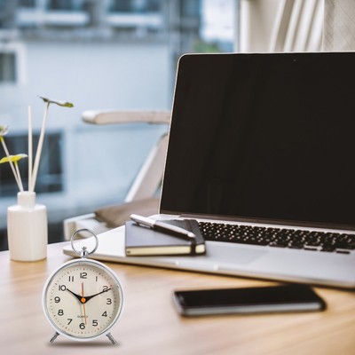 Analog desk alarm clock,silent, no ticking, bedside alarm with metal rings, for heavy sleepers and office table