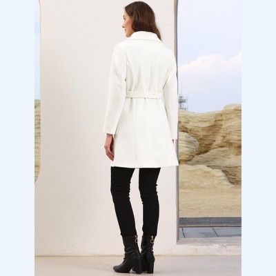 INSPIRE CHIC Women's Winter Lapel Collared Single Breasted Long Sleeve Trench Coats with Belt Large White — фото 3
