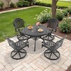 5-Piece Round Cast Aluminum Patio Set with Swivel Chairs,Red Cushions,and Umbrella Hole - 4 of 4