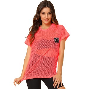 Allegra K Women's Mesh Cover Up Raglan Sleeve Sheer Fishnet Blouses - 1 of 4