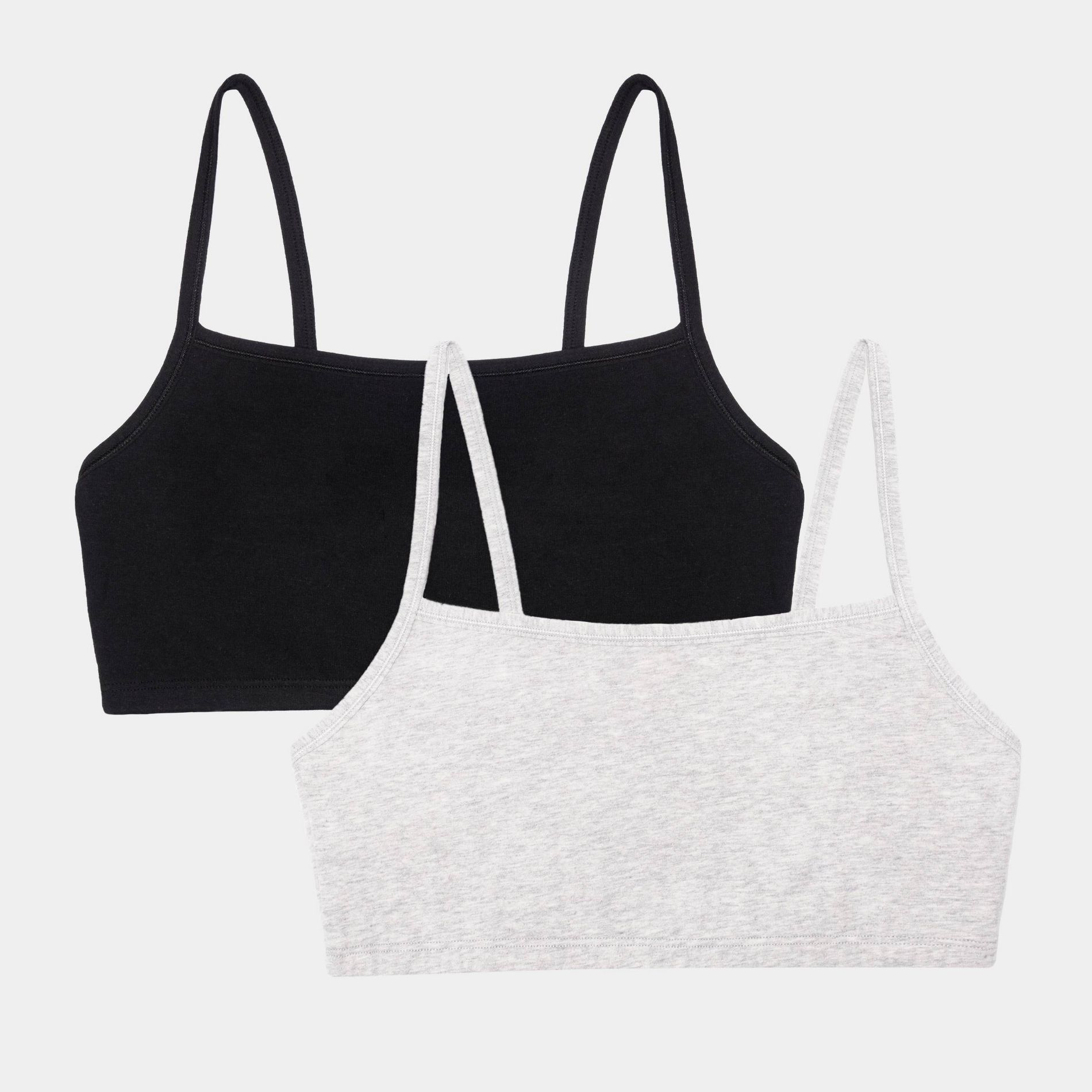 Fruit of the Loom Women's 2pk Unbelievably Soft Cotton Spaghetti Strap Sports Bra - Black/Gray S