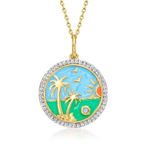 Ross-Simons 0.30 ct. t.w. White Topaz Beach Pendant Necklace With Multicolored Enamel and Swiss Blue Topaz in 18kt Gold Over Sterling Size 18 - 1 of 4