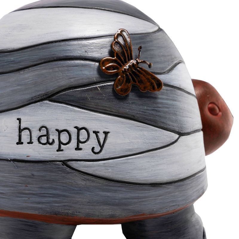6&#34; &#34;Happy&#34; Turtle Statue with Solar-Powered LED Light Heathered Gray/White/Copper - Alpine Corporation, 3 of 7