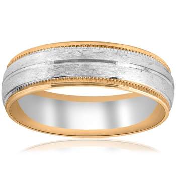 Pompeii3 Gold Two Tone 6mm Facet Cut Wedding Band Mens New Ring