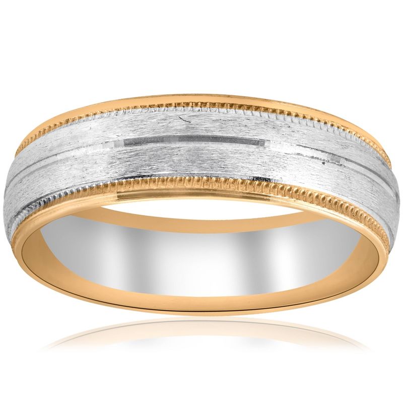 Pompeii3 Gold Two Tone 6mm Facet Cut Wedding Band Mens New Ring, 1 of 5