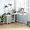 Costway L-shaped Computer Desk with Power Outlet, Drawers, Metal Mesh Shelves Rustic Brown/Black/White - image 2 of 4