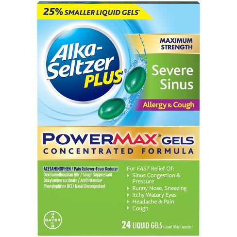 Alka Seltzer Plus Powermax Severe Sinus Allergy Cough Relief Liquid Gel Capsules Acetaminophen 24ct Target