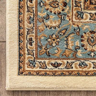 Ivory and Blue Medallion 5' x 7' Synthetic Area Rug