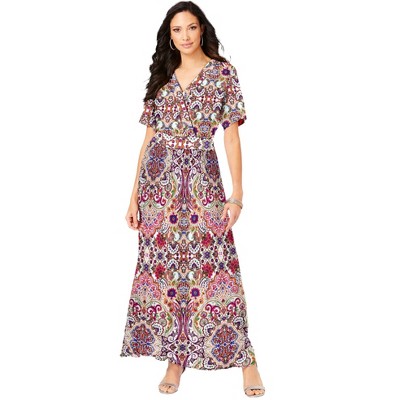 Roaman's Women's Plus Size Petite Wrap Maxi Crinkle Dress
