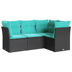 vidaXL Patio Sofa Set - Black Poly Rattan Outdoor Furniture with Cushions - 4-Piece Modular Design for Garden/Deck/Terrace - 1 of 4