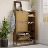 Rattan Shoe Cabinet, Shoe Cabinets with 3 Flip Drawers, Free Standing Narrow Shoe Storage Organizer with Adjustable Shelves - 3 of 4