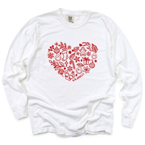S.W.Smiley Christmas Outline Heart - Women's Garment Dyed Long Sleeve Graphic T-Shirt - 1 of 4