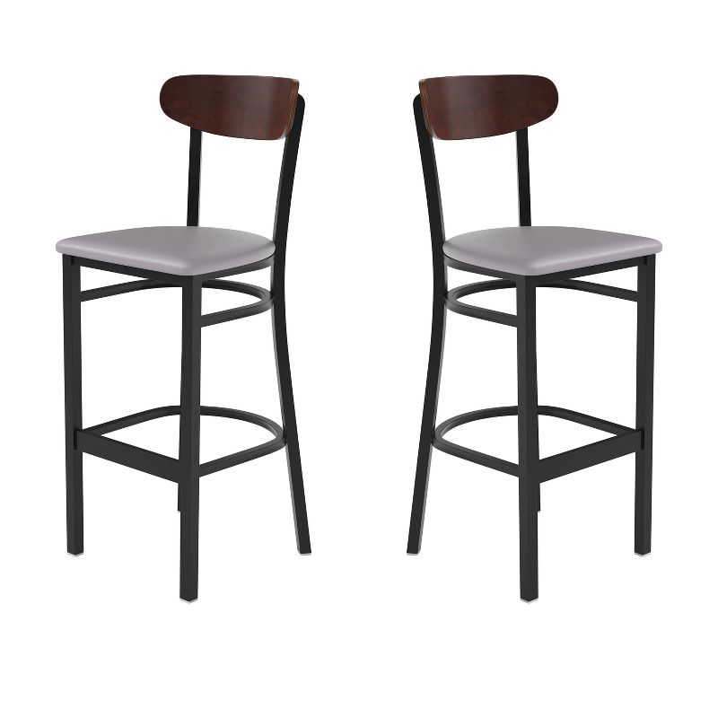 Flash Furniture Wright Set of 2 Commercial Grade Barstools with 500 LB. Capacity Steel Frame, Solid Wood Seat, and Boomerang Back, 1 of 13