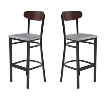 Flash Furniture Wright Set of 2 Commercial Grade Barstools with 500 LB. Capacity Steel Frame, Solid Wood Seat, and Boomerang Back