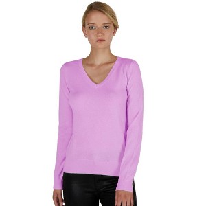 JENNIE LIU Women's 100% Pure Cashmere Long Sleeve Pullover V Neck Sweater - 1 of 2