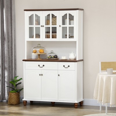 Homcom Kitchen Hutch Storage Cabinet with Antique Details, Feestanding Pantry Cabinet with 3-Level Adjustable Shelves, Dining Room Hutch, White — фото 2