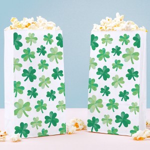 Big Dot of Happiness Shamrock St. Patrick’s Day Popcorn Bags, Green Saint Paddy’s Day Favor Snack, Free-Standing Individual White Paper Bags - 25 Ct - 1 of 4