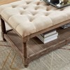 Simple Relax Linen and Wood Bench with Open Shelf in Beige and Antique Brown - 4 of 4