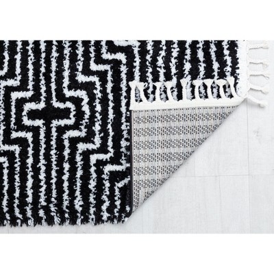 Bennett Black and White Geometric Shag Area Rug