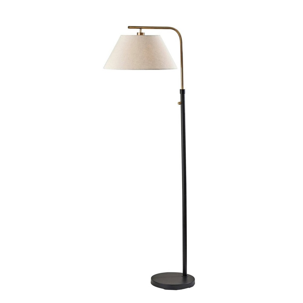 Photos - Floodlight / Street Light Adesso Fletcher Floor Lamp Black: Modern Metal Pole Lamp with Linen Drum S 