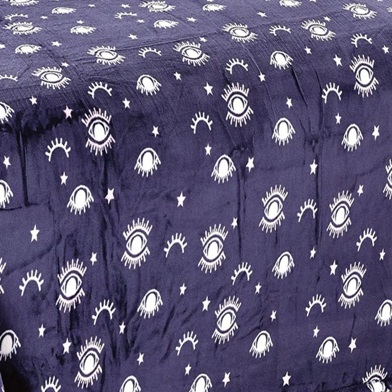 Plazatex Evil Eye Design Micro Plush All Season Blanket Queen Navy, 3 of 4
