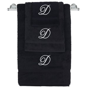 BC BARE COTTON Monogrammed Towel Set, Personalized Gift, Set of 3 - Black - White Script - 1 of 4
