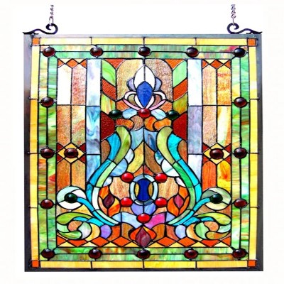 Chloe Lighting Tiffany-Glass Victorian Window Panel 18x24 Inch