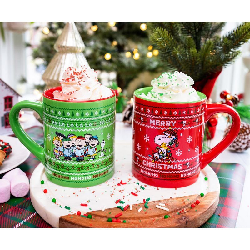 Silver Buffalo Peanuts Charlie Brown and Snoopy Christmas Sweaters Ceramic Mugs | Set of 2, 5 of 7