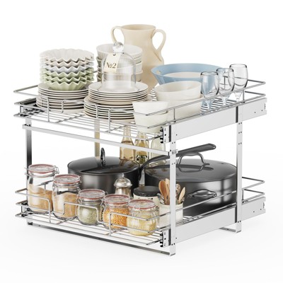 LOVMOR Slide Out Cabinet Organizer for Kitchen, 2 Tier Pull Out Shelves Sliding Cabinet Organizer and Storage
