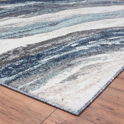 Blue and White Abstract 8' x 10' Synthetic Area Rug