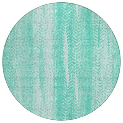 Aqua Teal Blue And Ivory Botanical Leaves Washable Indoor Outdoor Area Rug