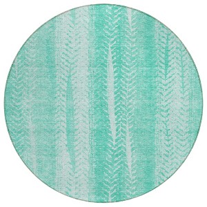 Aqua Teal Blue And Ivory Botanical Leaves Washable Indoor Outdoor Area Rug - 1 of 4
