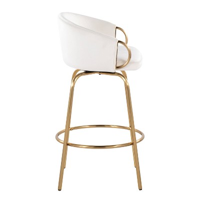 Claire 26'' White Velvet and Gold Metal Swivel Counter Stool Set