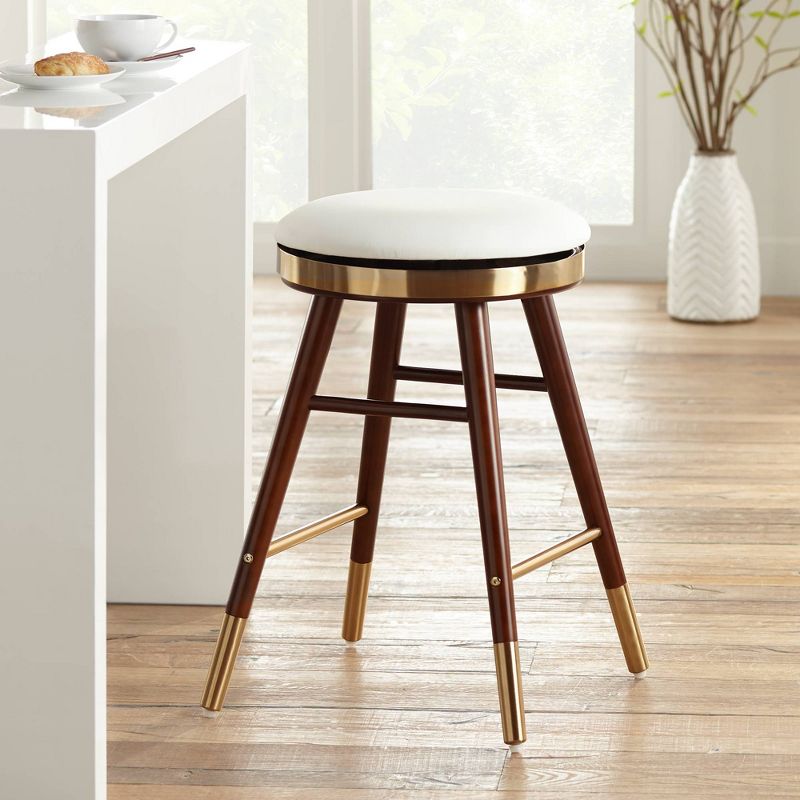 Studio 55D Parker Walnut Metal Bar Stool Brown Gold 26" High Modern White Leather Cushion with Footrest for Kitchen Counter Height Island Home Shed, 2 of 9