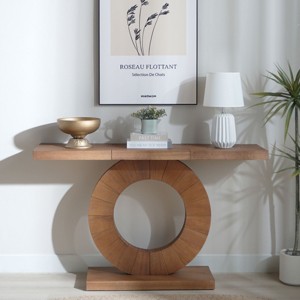 53.2'' Narrow Modern Console Table with Sculptural Circular Pedestal Base for Entryway or Behind Sofa-Baofuwish - 1 of 4