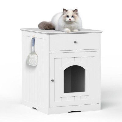 LunaLulinlk Wooden pet house cat litter box fence with drawer and side table