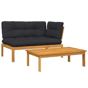 vidaXL 2 Piece Patio Pallet Sofa Set with Cushions - Solid Wood Acacia - Modular Design for Garden, Patio, Terrace - Black Cushions - 1 of 4