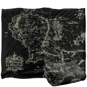 The Lord Of The Rings Black Map Of Middle Earth Silky Touch Blanket White 50X60 - 1 of 4