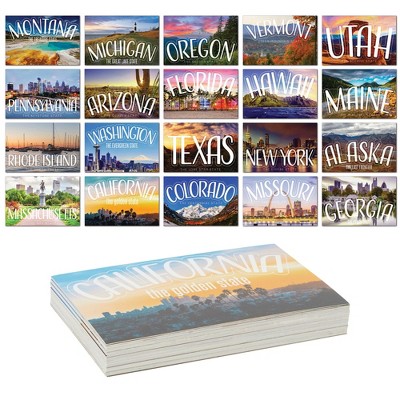 Pipilo Press 40 Pack Bulk Vintage Travel Blank Postcards for Mailing, 20 US United State USA Designs Post Cards, 4x6 In